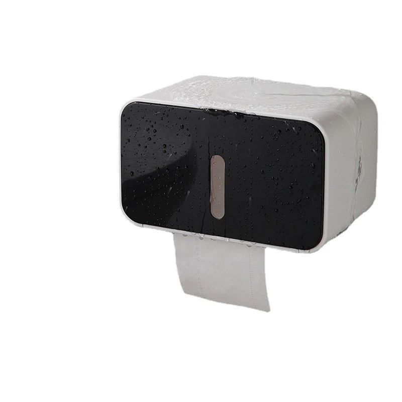 Outdoor Waterproof Toilet Paper Holder for Bathroom - Pet Proof Plastic Tissue Holder Dispenser Full Cover Adhesive Mounted, Toilet Paper Roll（black 21*13.5*13.5cm） - Image 1