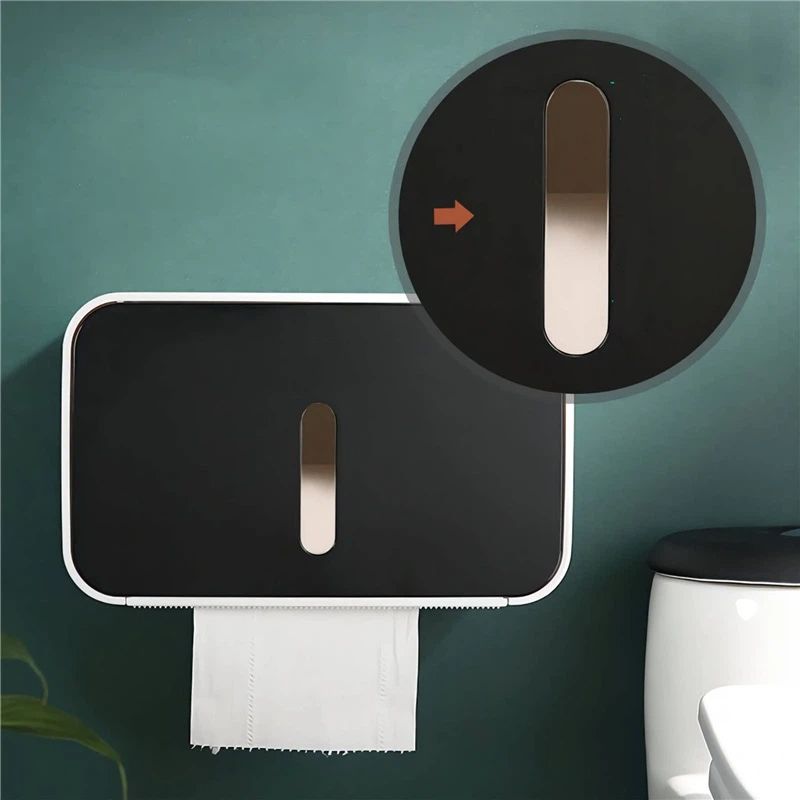 Outdoor Waterproof Toilet Paper Holder for Bathroom - Pet Proof Plastic Tissue Holder Dispenser Full Cover Adhesive Mounted, Toilet Paper Roll（black 21*13.5*13.5cm） - Image 5