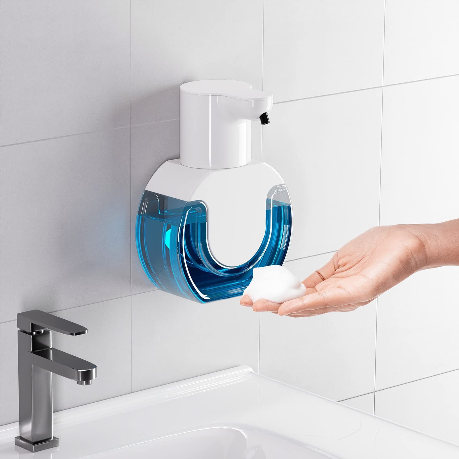 Automatic Foaming Soap Dispenser 420ml Foaming Hand Sanitizer Touchless Wall Mount with 4levels Adjustable Free Touch Electric Soap Dispenser （12.6*6.1*17.3cm) - Image 4