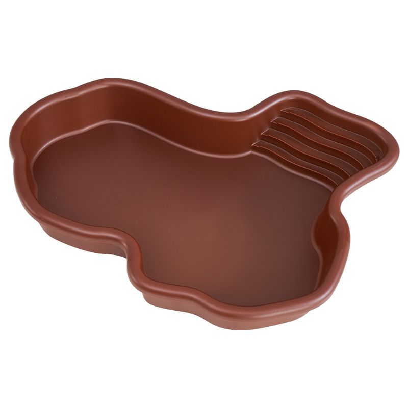 Extra Large Reptile Bathing Pool Reptile Feeding Dish Water Bowl with Ramp Aquarium Ornament for Gecko, Snake, Turtle, Bearded Dragon, Lizard Bath (Brown) - Image 1