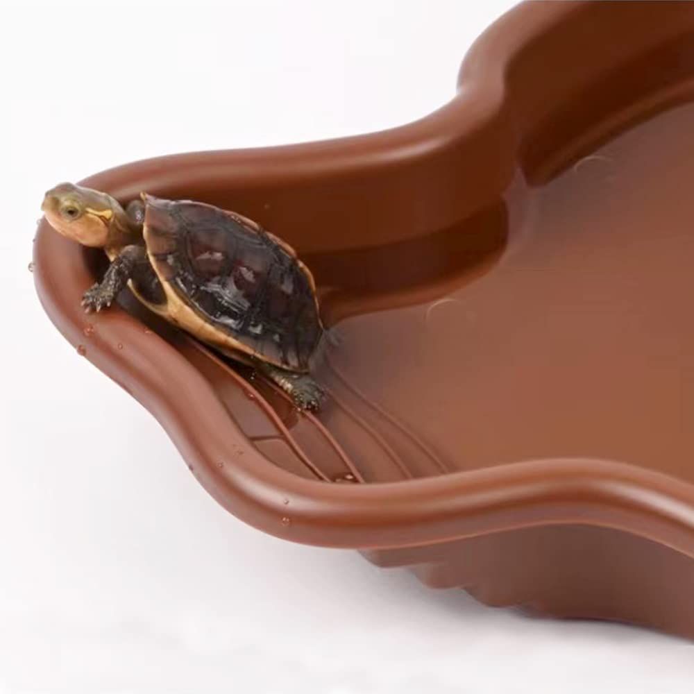 Extra Large Reptile Bathing Pool Reptile Feeding Dish Water Bowl with Ramp Aquarium Ornament for Gecko, Snake, Turtle, Bearded Dragon, Lizard Bath (Brown) - Image 5