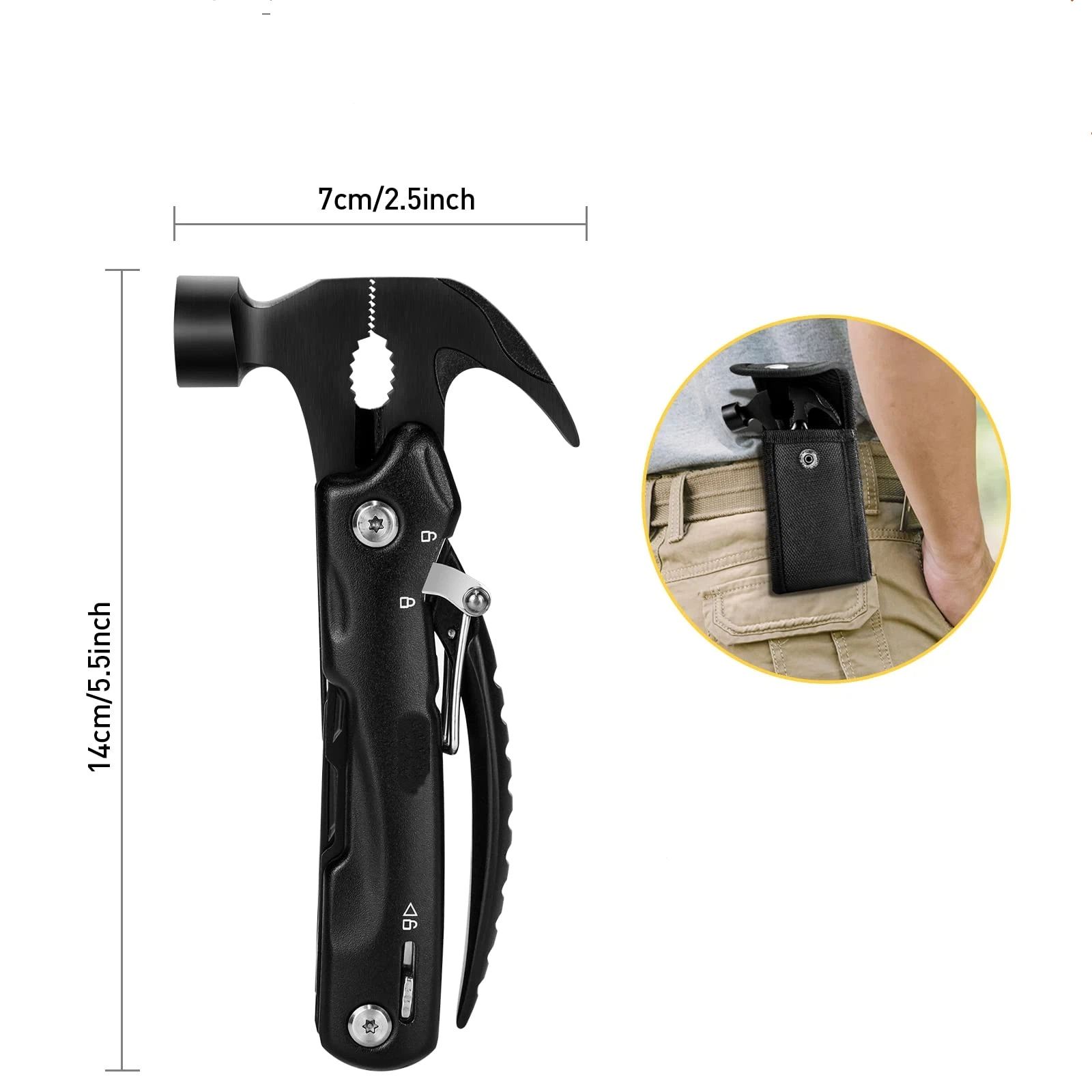 12 in 1 Hammer Multitool Gifts for Men, White Elephant Gifts for Adults, Mens Gifts for Dad Him Husband, Christmas Gift for Mens Dad Him, Camping Essentials Gear，black(14*7cm） - Image 1
