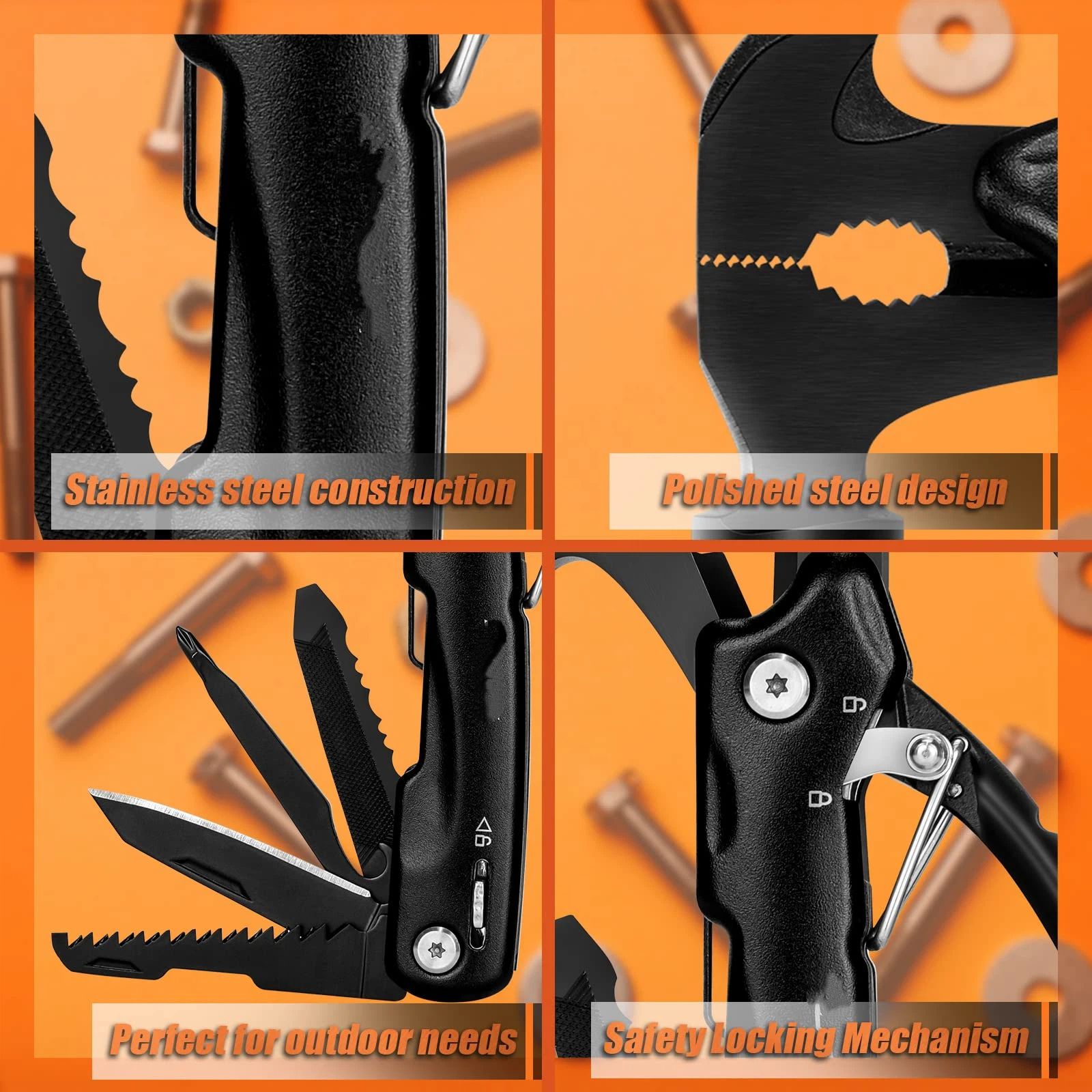 12 in 1 Hammer Multitool Gifts for Men, White Elephant Gifts for Adults, Mens Gifts for Dad Him Husband, Christmas Gift for Mens Dad Him, Camping Essentials Gear，black(14*7cm） - Image 3