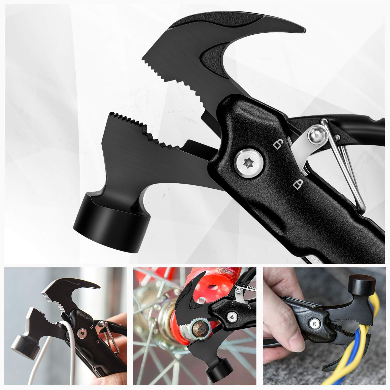 12 in 1 Hammer Multitool Gifts for Men, White Elephant Gifts for Adults, Mens Gifts for Dad Him Husband, Christmas Gift for Mens Dad Him, Camping Essentials Gear，black(14*7cm） - Image 4