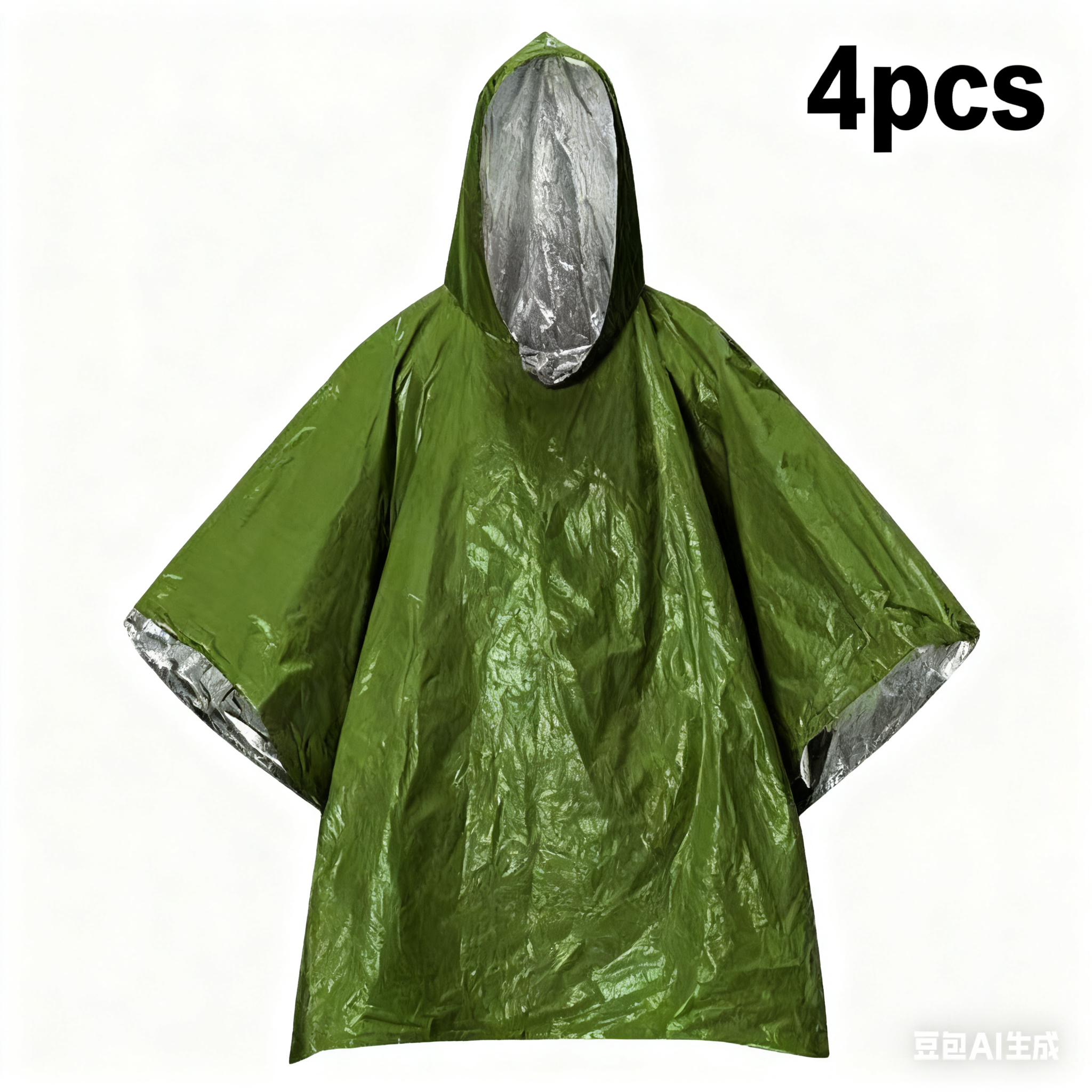 4pcs Emergency Poncho and Mylar Blanket Liner - Waterproof, Wind-Resistant Outdoor Rain Poncho for Camping, Emergencies,Expand size 100 * 130cm(military green） - Image 1