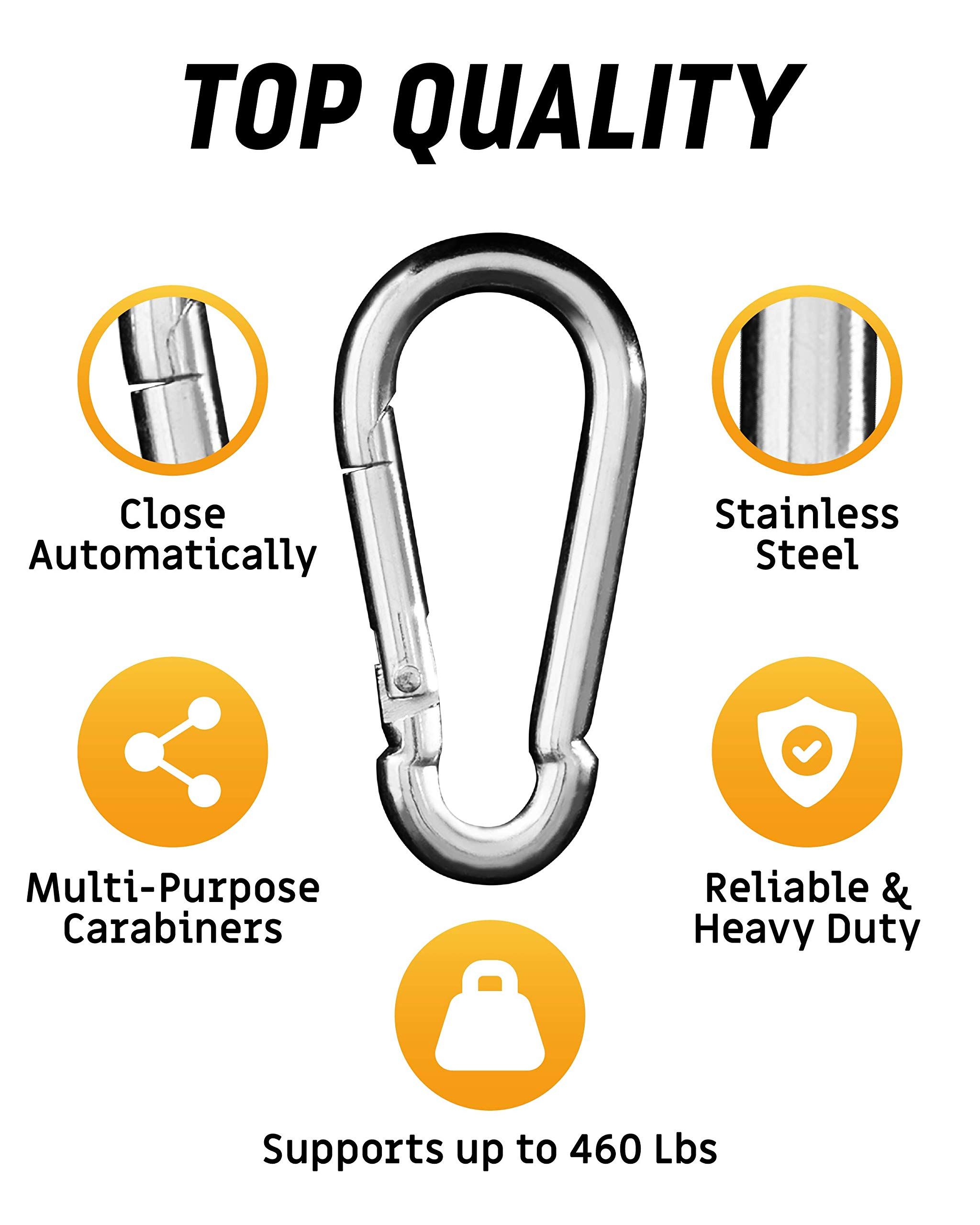 Carabiner Clip 5 Pack - Multipurpose Heavy Duty Snap Hooks -  Large Clips for Keys Hook（silvery，7.5*3.6cm) - Image 2