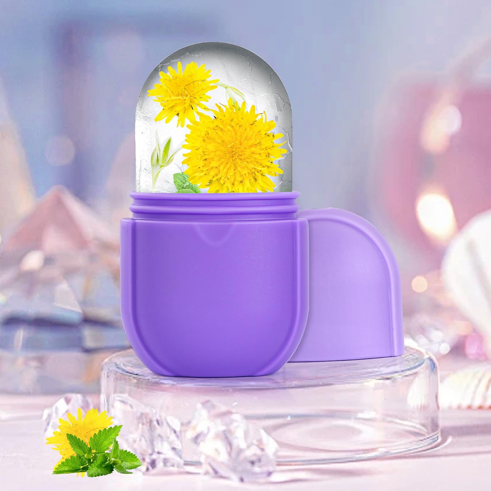 Ice Roller for Face and Eye, Upgrated Skin Care Tools, Ice Facial Cube, Gua Sha Face Massage, Silicone Ice Mold for Face Beauty (Purple)2pcs - Image 2