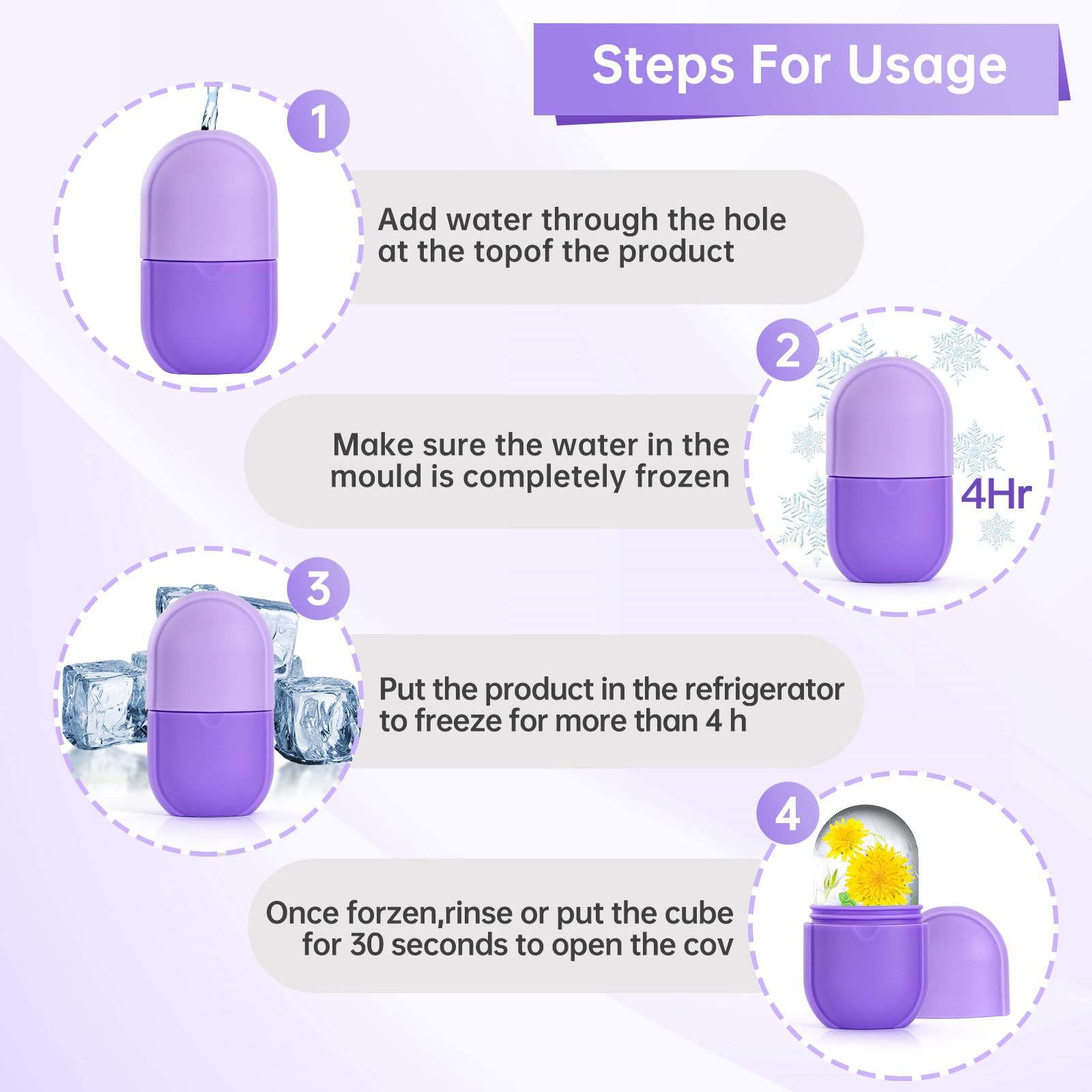 Ice Roller for Face and Eye, Upgrated Skin Care Tools, Ice Facial Cube, Gua Sha Face Massage, Silicone Ice Mold for Face Beauty (Purple)2pcs - Image 3