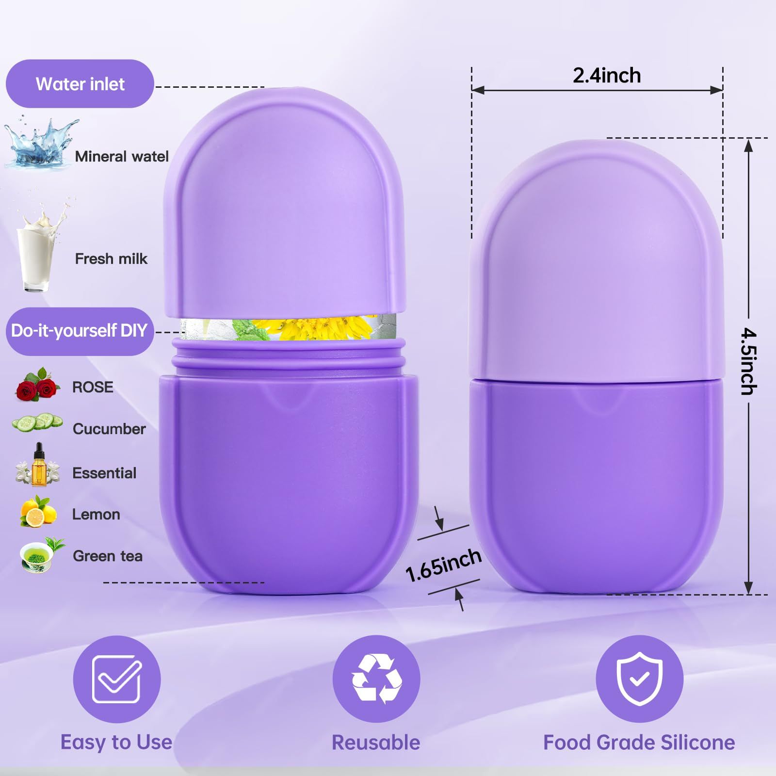 Ice Roller for Face and Eye, Upgrated Skin Care Tools, Ice Facial Cube, Gua Sha Face Massage, Silicone Ice Mold for Face Beauty (Purple)2pcs - Image 5