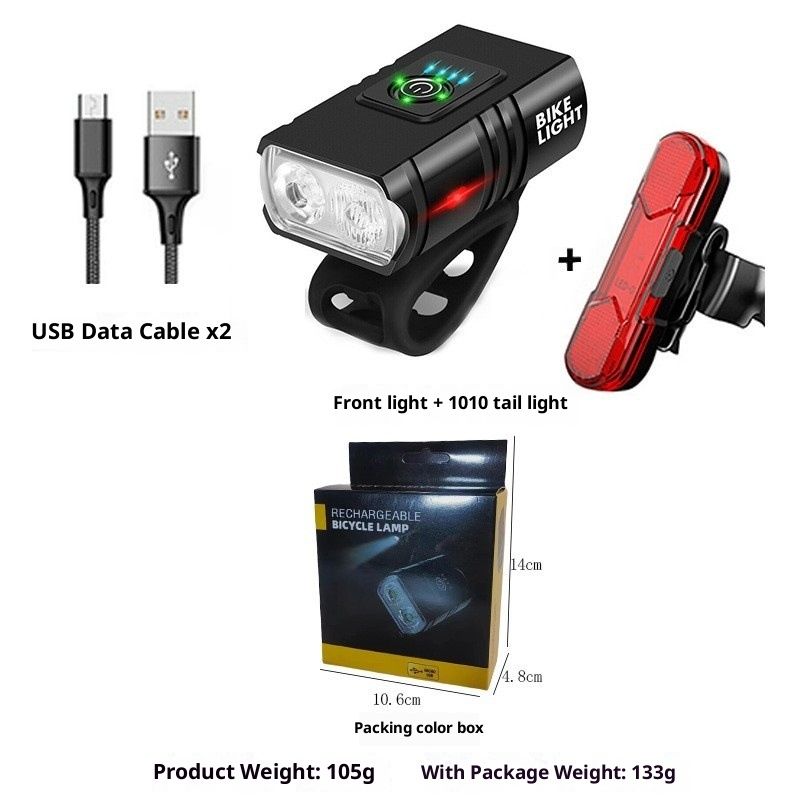 Bike Light, High Lumens Super Bright Bicycle Lite, USB Rechargeable Bike Headlight & Taillight Set, Waterproof Safety Bike Front & Rearlight for Road, Mountain, Night Riding - Image 1