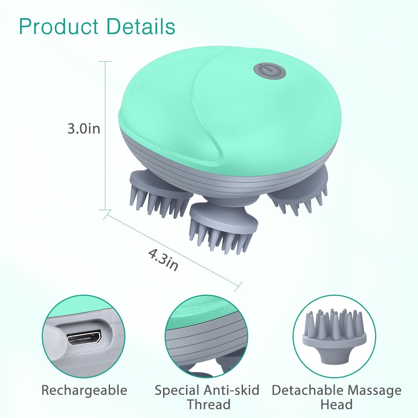 Upgraded Handheld Scalp Massager, with 3 Modes Electric Scalp Massager, Scalp and Back Scratcher for Relieving Tight Stiffness Muscles, Promote Bonding,green - Image 5
