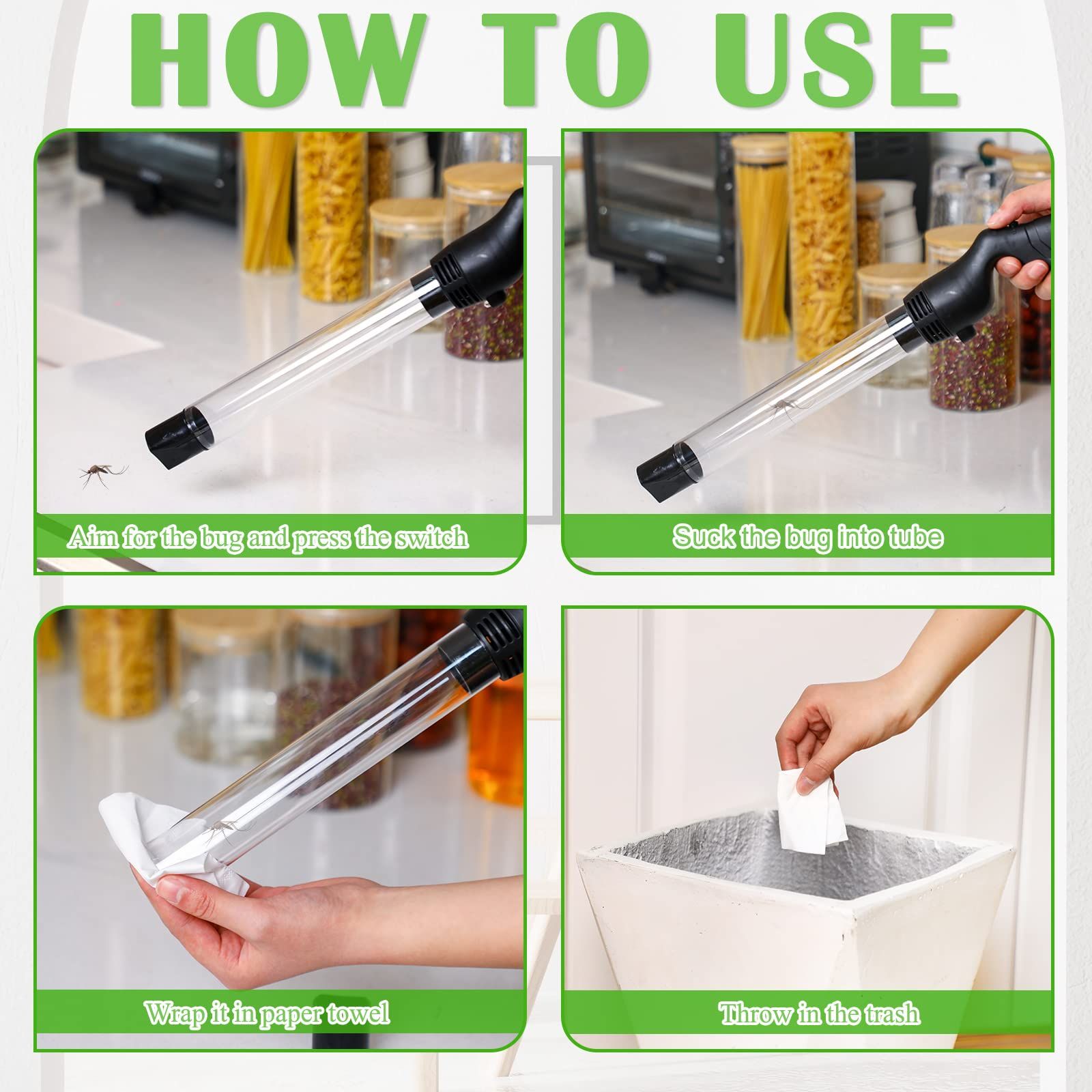 Bug Vacuum Catcher for Adults and Kids with Long Nozzle, Battery Powered Sucker Tool for Spider Cockroach Stink Bug, Humane Insect Vacuum Catcher with LED - Image 4