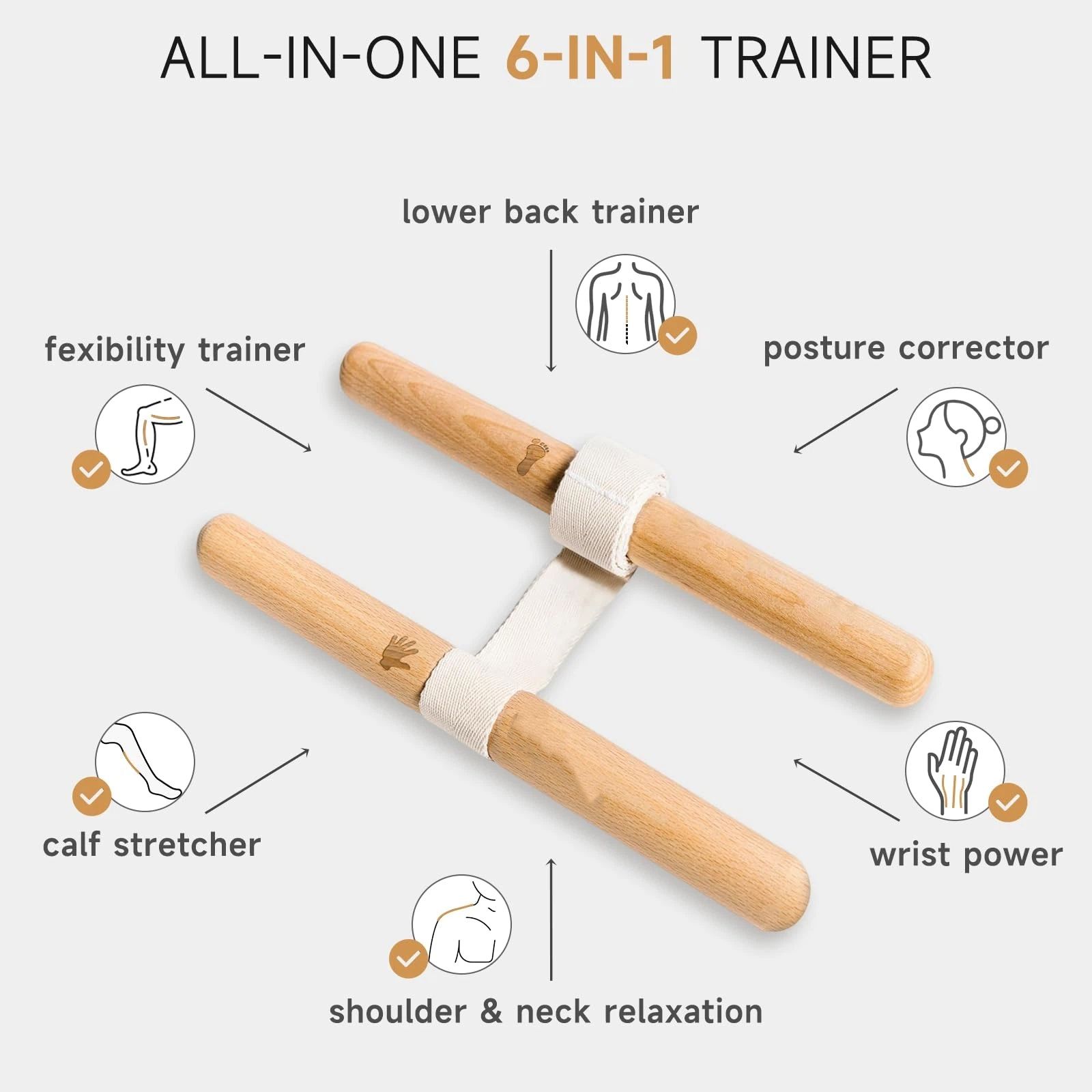 Stretching Tool – 2-in-1 Flexibility & Back Trainer | Daily Mobility & Pain Relief | Compact Stretch Aid for Home, Office(natural wood color32*3） - Image 2