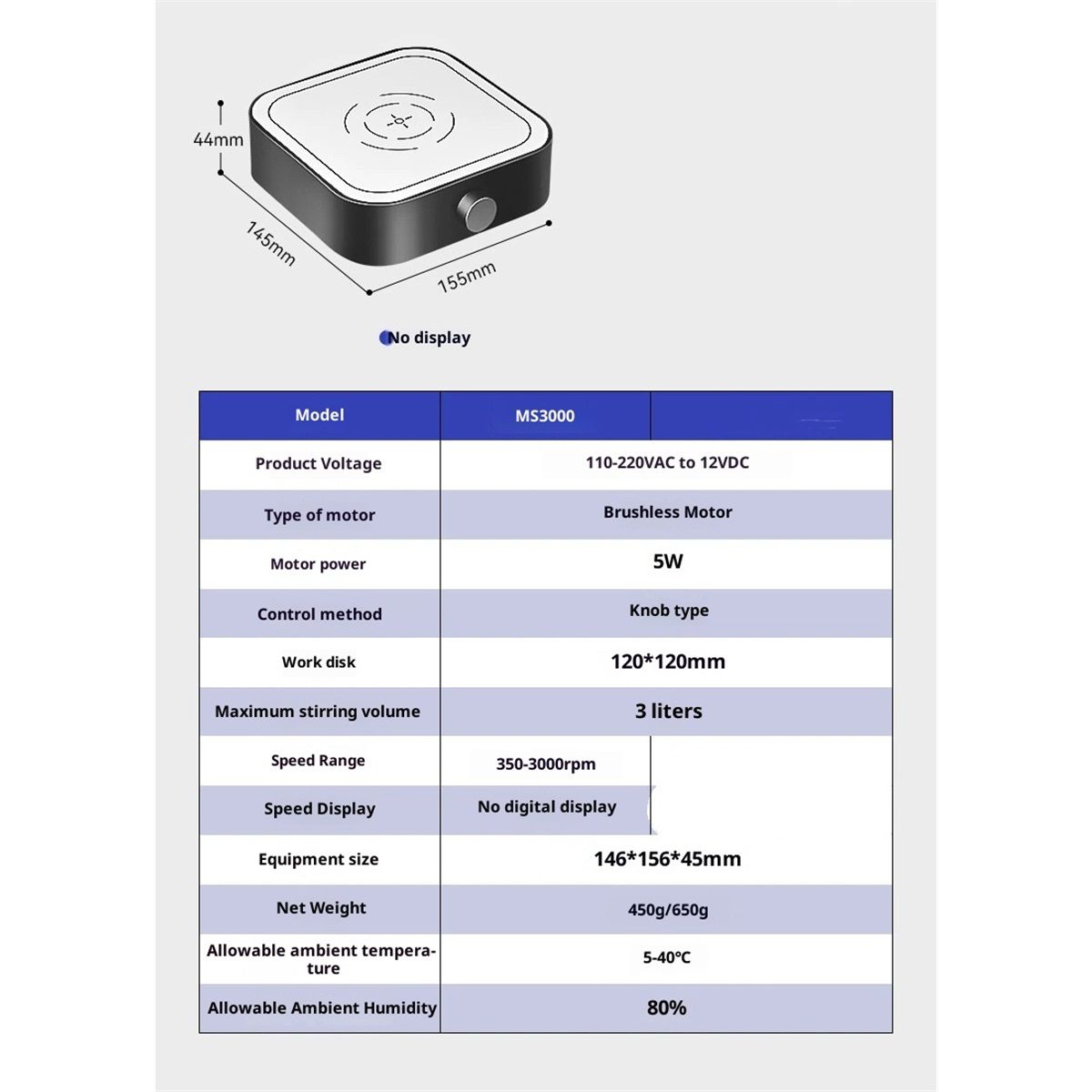 Magnetic Stirrer 3000rpm, Magnetic stir Plate with Stir Bar, Mini Magnetic Mixer Stirrer Max Stirring Capacity 5000mL, Lab Stirrers (No Heating) - Image 3