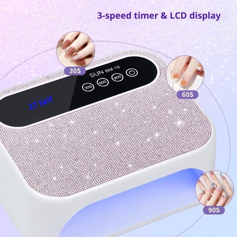 Cordless Nail Lamp, Rechargeable UV Nail Lamp for Gel Nails, LED Nail Lamp with 3 Timer Modes, Gel Nail Light Decorate with Sparkling Nail Rhinestones Diamond (Sparkly Diamond) - Image 3