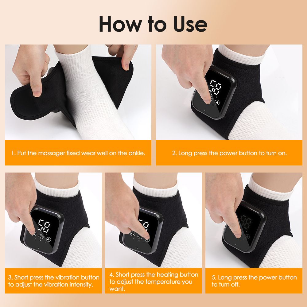 Cordless Foot and Ankle Massager with Heat, Ankle Heating Pad Wrap with Massage, Ankle Massager for Pain Relief, 3 Heat & Vibration Settings, Auto Shut-Off  1pcs black 17*1cm - Image 3