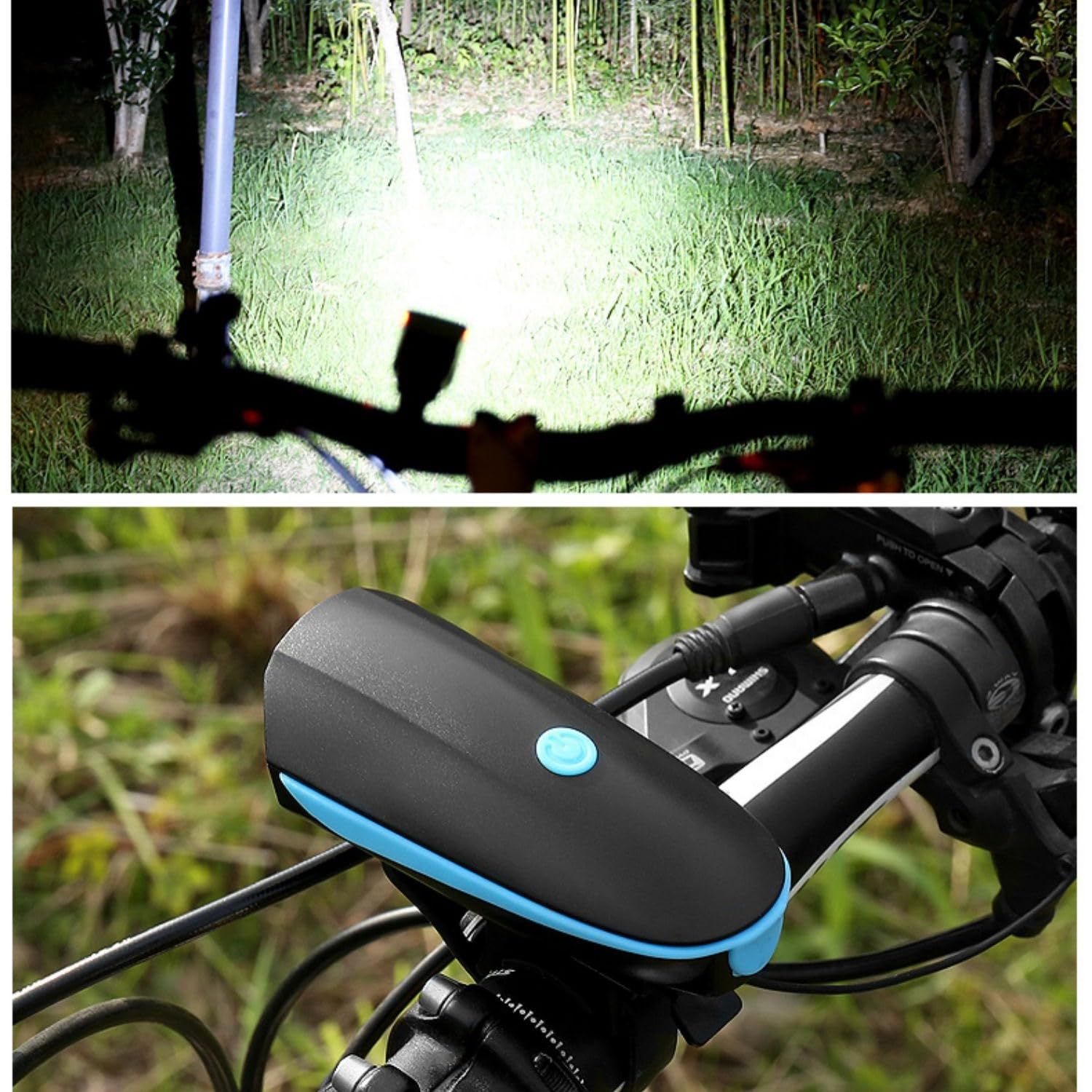 Bike Lights with Horn Set USB Rechargeable Bike Accessories for Kids Adults Waterproof Mountain, Night Riding（7588 horn headlights blue） - Image 2