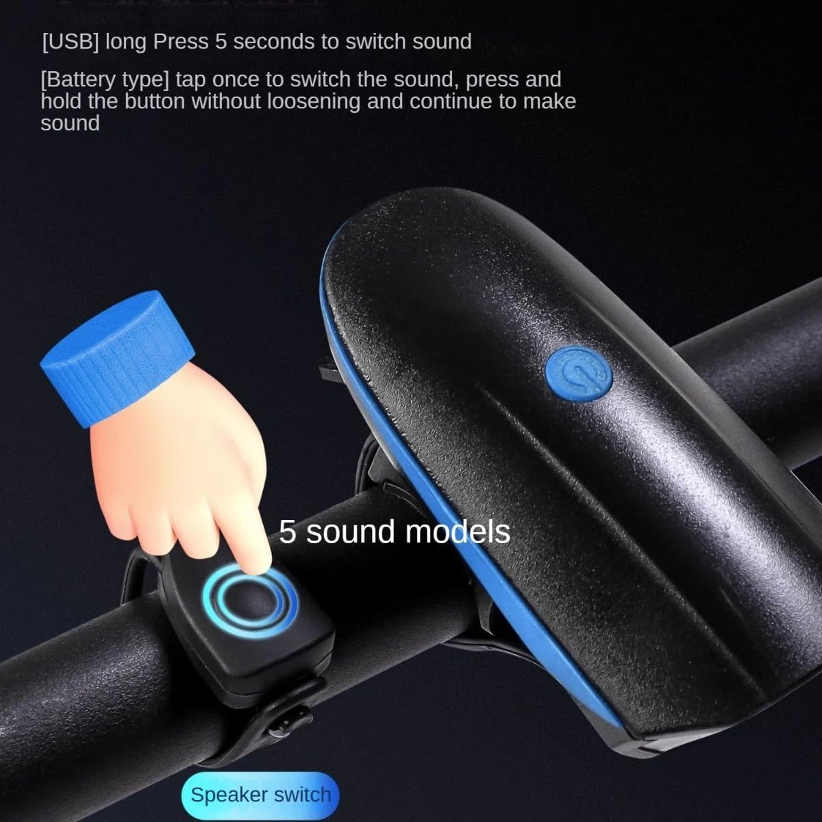 Bike Lights with Horn Set USB Rechargeable Bike Accessories for Kids Adults Waterproof Mountain, Night Riding（7588 horn headlights blue） - Image 3