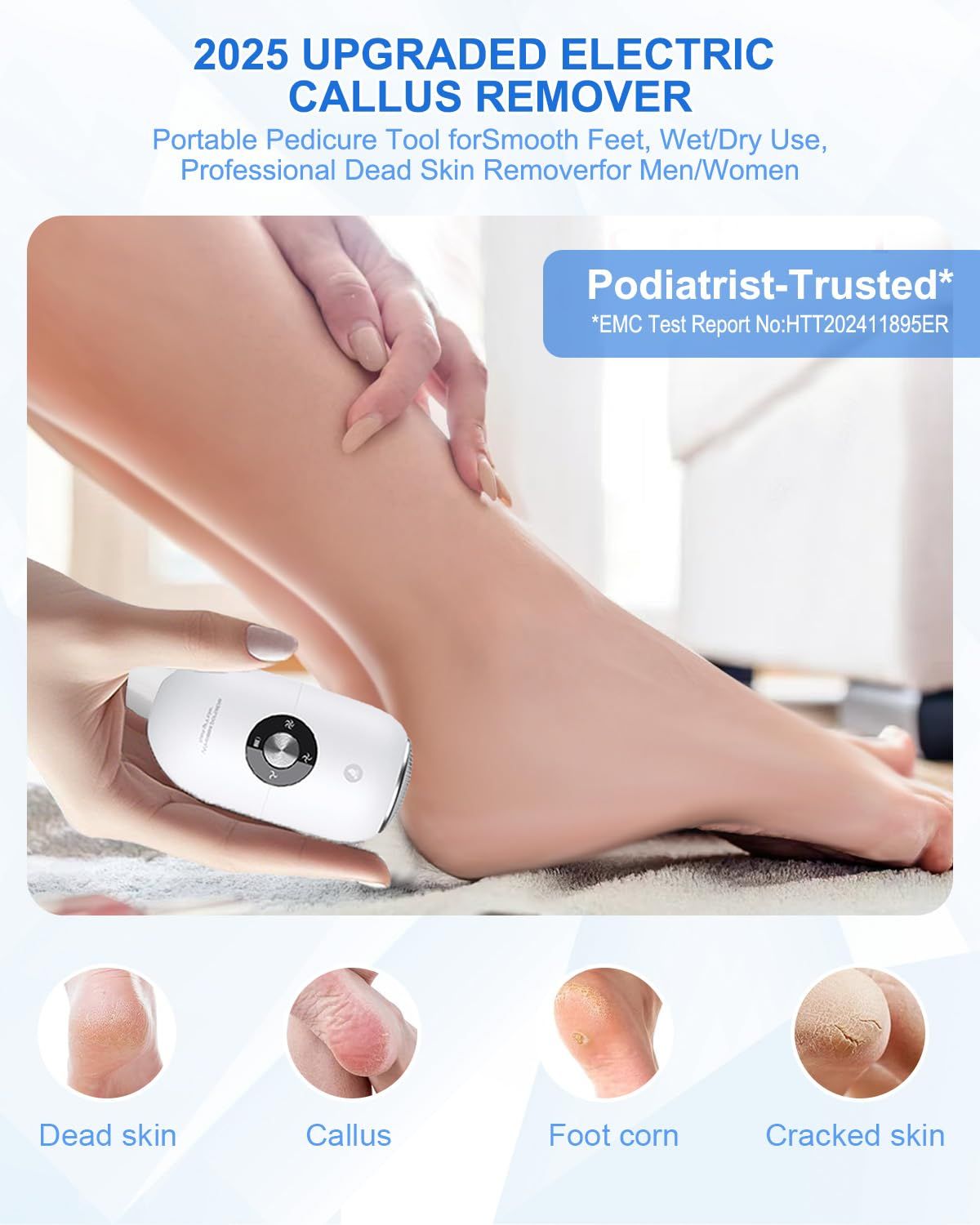 Electric Foot Callus Remover for Women Men,  Rechargeable Callus Remover for Feet, Portable Feet Grinder for Cracked Dry Heels, （white） - Image 3