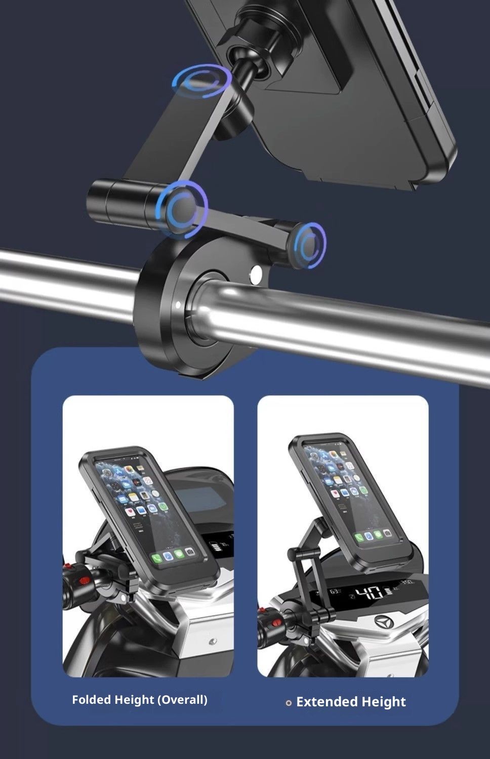 Phone Mount with Waterproof Protector, 360 Degree Adjustable Holder, Compatible with 7inch Roll Bar， Cell Phone - Image 5