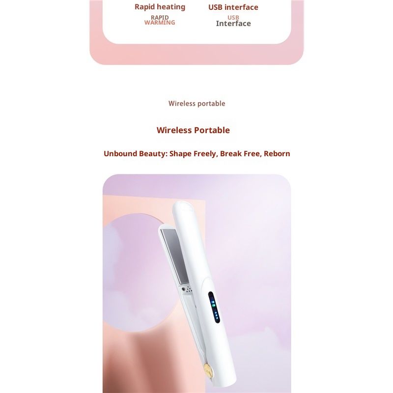 Cordless Hair Straightener 2 in 1 Mini Curler and Flat Iron Ceramic Portable USB Rechargeable Travel Hair Styler for Women Men with Pouch (White 19.5*2cm) - Image 3