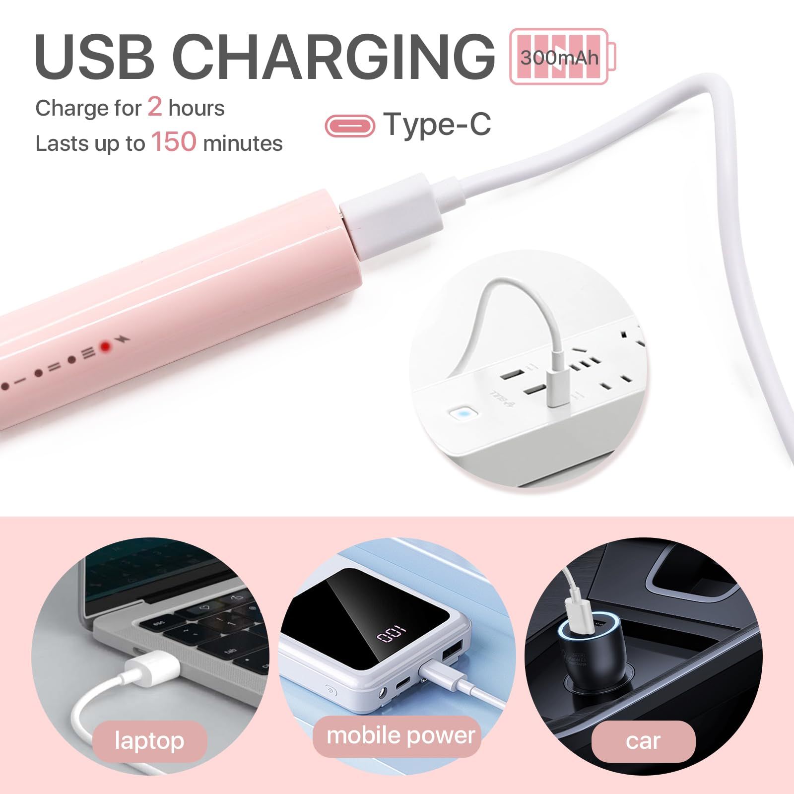 360° Heated Lash Brush Rechargeable with 3 Brush Heads & 3 Temp & 5s Fast Heating【Lengthen/Define/Curler】 3-in-1 Lash Curler for All Types of Lashes 【pink】 - Image 4