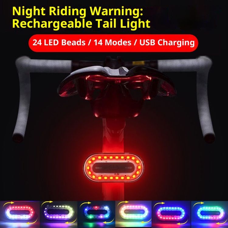 Bike Tail Light, Super Bright Cyclist Safety LED Warning Bike Flashlight,14 Modes Skateboard Light, Bicycle Rear Light Rechargeable & Waterproof, for Scooter Light Accessories - Image 3