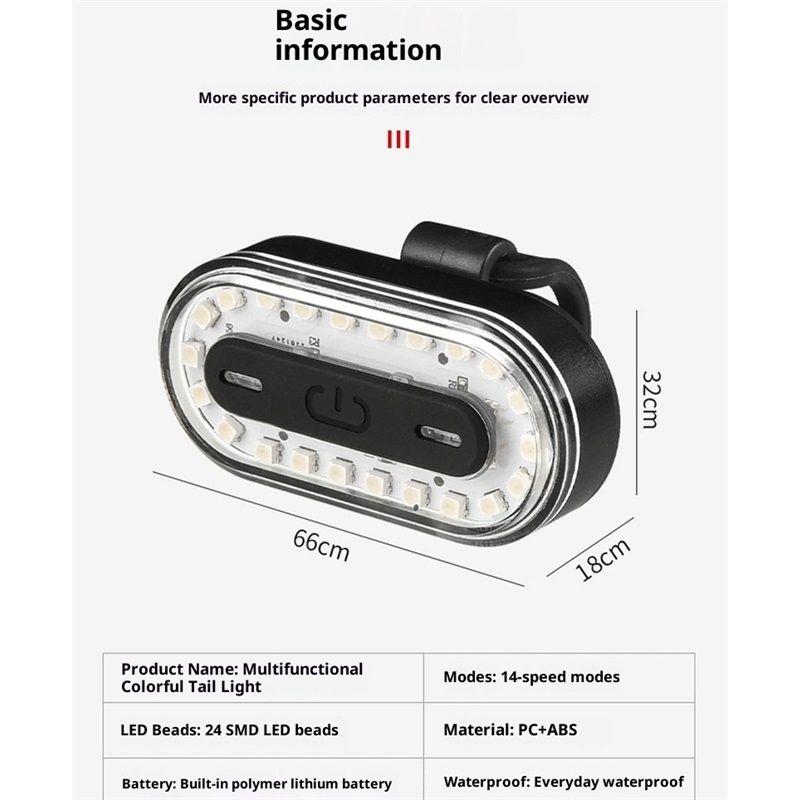 Bike Tail Light, Super Bright Cyclist Safety LED Warning Bike Flashlight,14 Modes Skateboard Light, Bicycle Rear Light Rechargeable & Waterproof, for Scooter Light Accessories - Image 5
