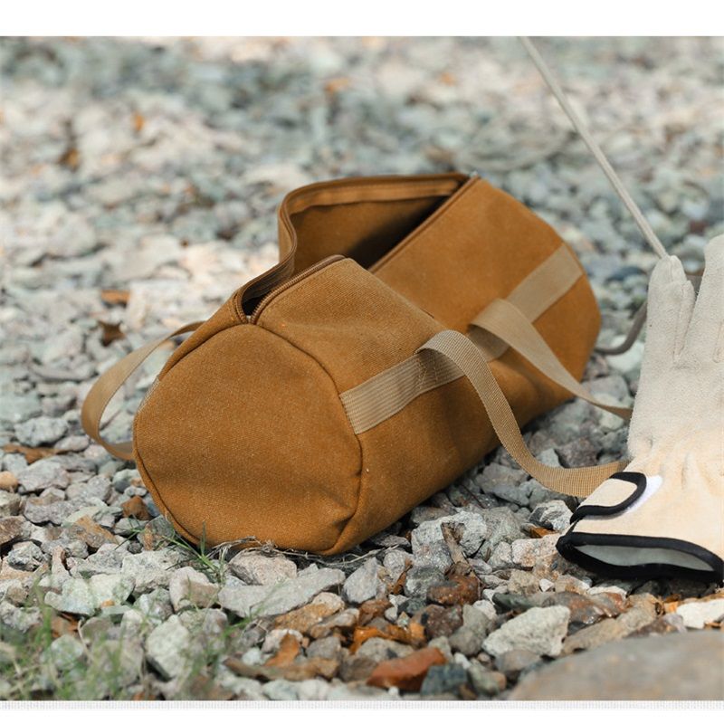 Tent Stakes Bag, Double Layer Tent Pole Pegs Storage Bag, Camping Accessories Large-Capacity Canvas Tool Bag with Zipper for Man Camping, Hiking (36cm Khaki) - Image 4
