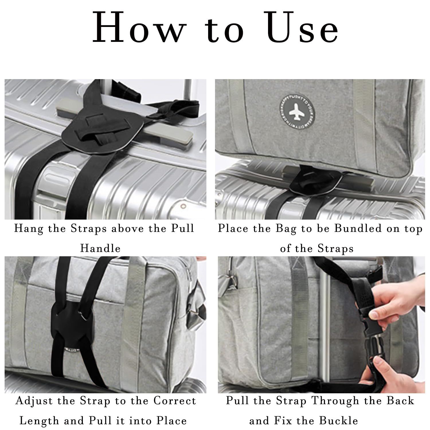 Luggage Bungee Straps for Attaching Bags - 2 Pack Adjustable Elastic Luggage Straps with Buckle, Black Luggage Strap for Suitcases Handle Carry on Add Bag, Backpack, Purse, - Image 3