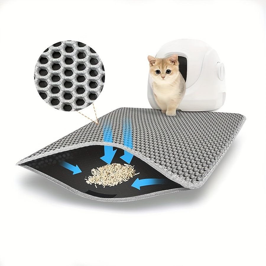 Cat Litter Mat Double Layer Waterproof Urine Proof Trapping Mat  Small Cat Litter Box Mat (Gray, 30x30 Inch of 1) - Image 1