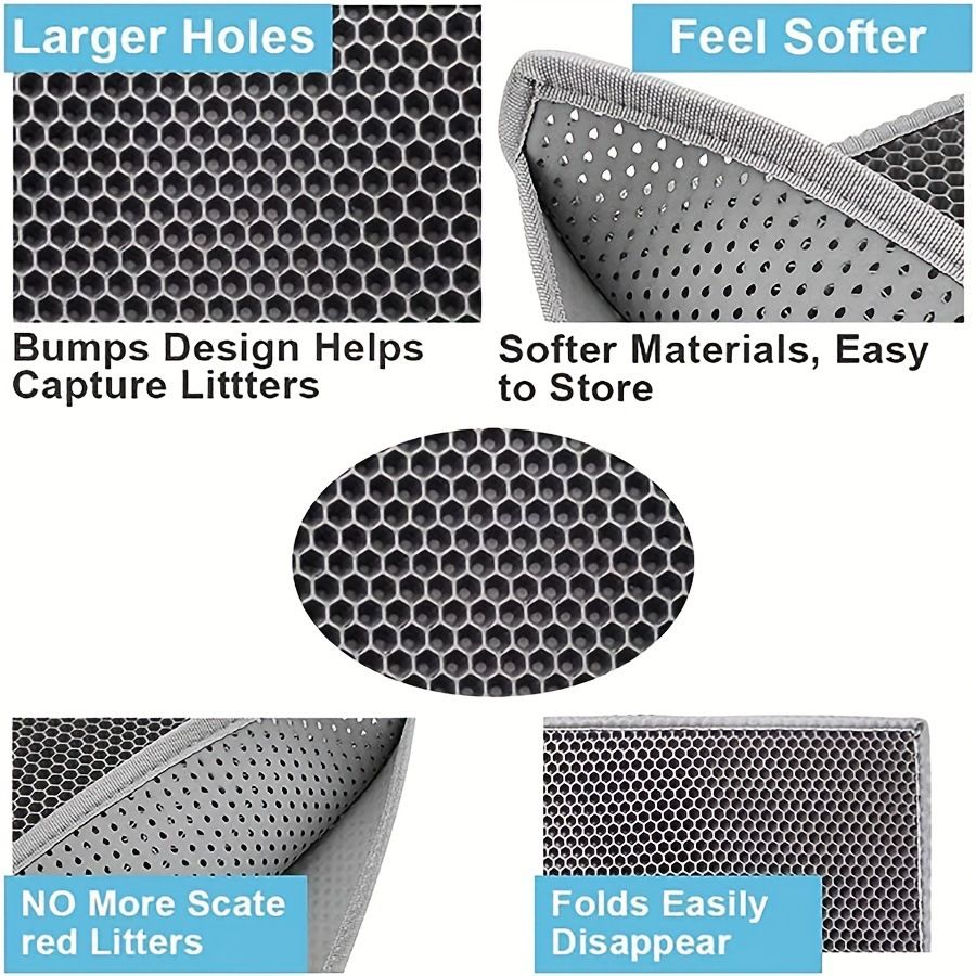 Cat Litter Mat Double Layer Waterproof Urine Proof Trapping Mat  Small Cat Litter Box Mat (Gray, 30x30 Inch of 1) - Image 4