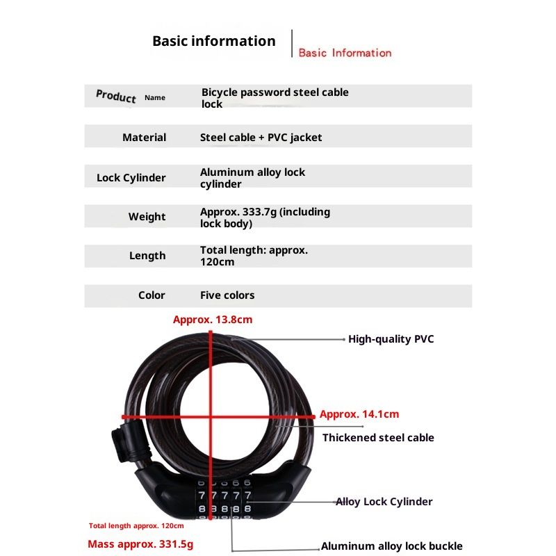 Bike Lock,  Bike Locks Cable, High Security 5 Digit Resettable Combination Coiling Bicycle Lock, Heavy Duty Anti Theft Cable Locks - Image 5