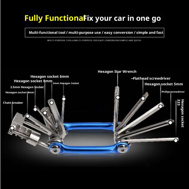 Bike Multitool - Bike Tool Kit -11 In 1 Lightweight Stainless Steel Bicycle Multi tool -  with Chain Clamps, Firm Wrench, Screwdriver, Straight Screwdriver, Hex Key Wrench, （blue） - Image 3