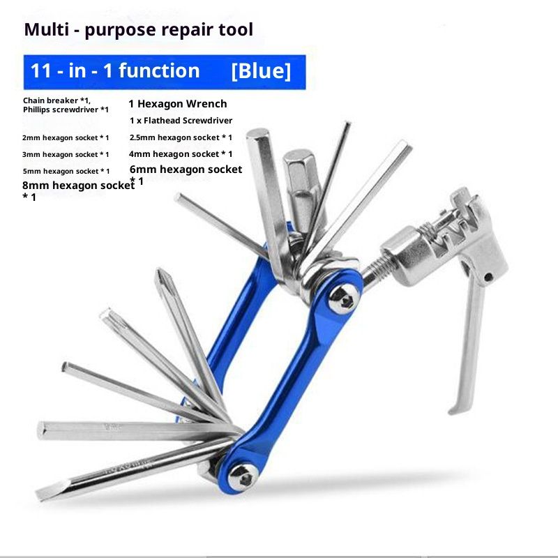 Bike Multitool - Bike Tool Kit -11 In 1 Lightweight Stainless Steel Bicycle Multi tool -  with Chain Clamps, Firm Wrench, Screwdriver, Straight Screwdriver, Hex Key Wrench, （blue） - Image 4