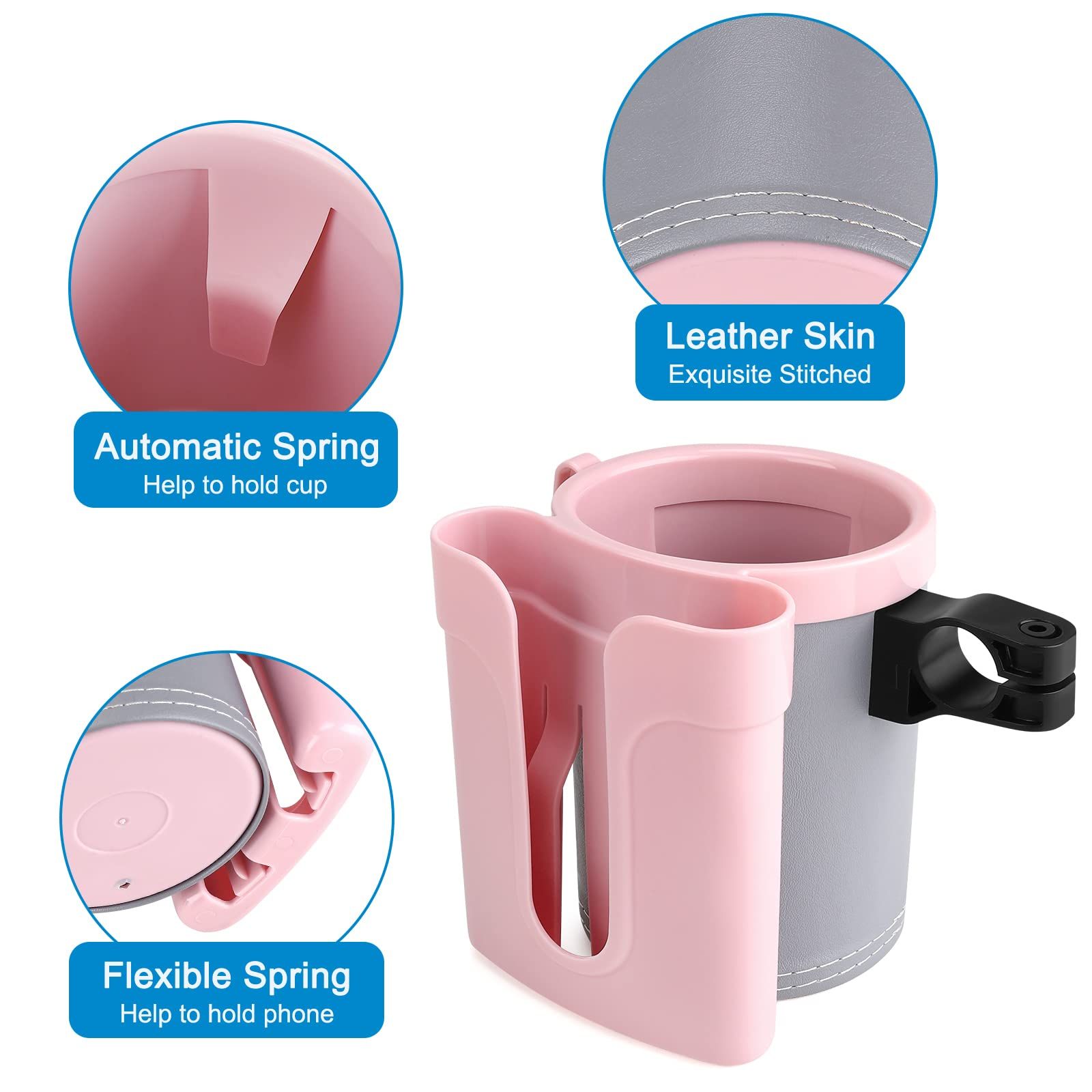 Bike Cup Holder with Cell Phone Holder Key Holder for Bicycle Motorcycle Scooter  Scooters, Grey Pink Grey Pink - Image 3