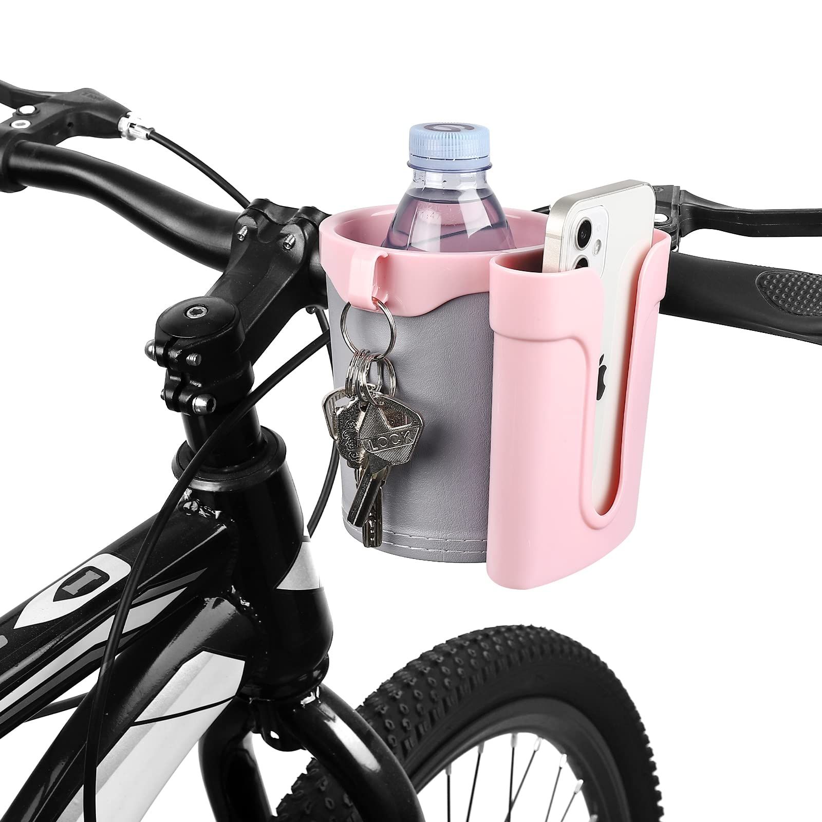 Bike Cup Holder with Cell Phone Holder Key Holder for Bicycle Motorcycle Scooter  Scooters, Grey Pink Grey Pink - Image 4