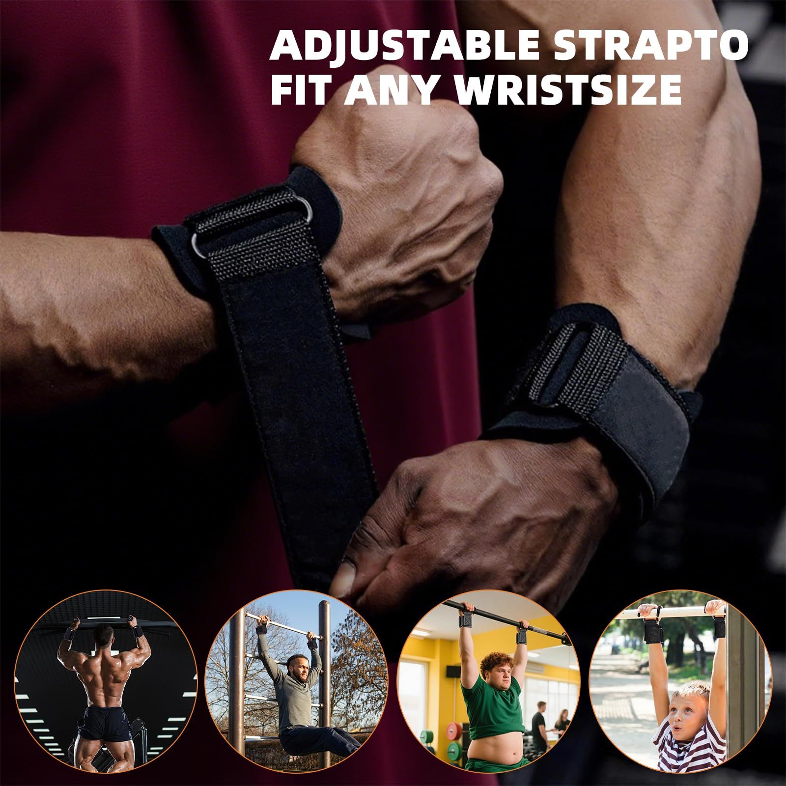 Weight Lifting Hooks (Pair), Wrist Strap Hooks for Weightlifting, Adjustable Men and Women Gym Lifting Straps Hook for Pull-Ups, Deadlifts, Strength Training, and Fitness Workouts - Image 2