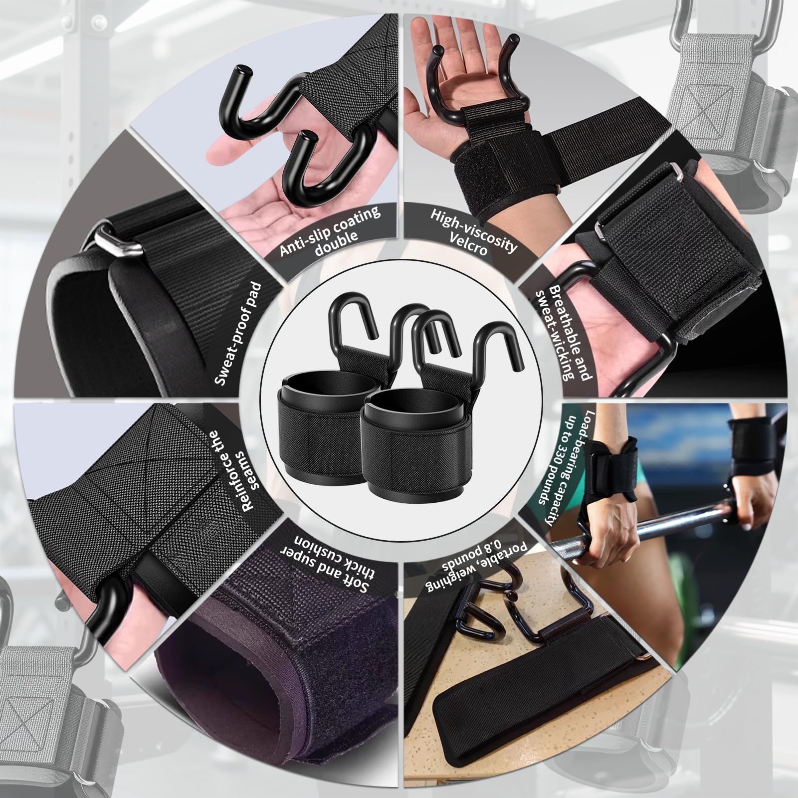 Weight Lifting Hooks (Pair), Wrist Strap Hooks for Weightlifting, Adjustable Men and Women Gym Lifting Straps Hook for Pull-Ups, Deadlifts, Strength Training, and Fitness Workouts - Image 3