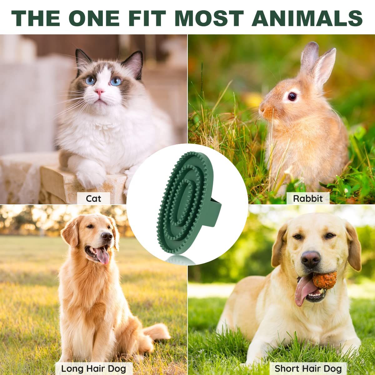 2pcs Soft Rubber Curry Comb Brush with Handle for Horses, Dogs, Cats Short Hair Medium Large Dogs Cats Rabbits（green large size） - Image 4