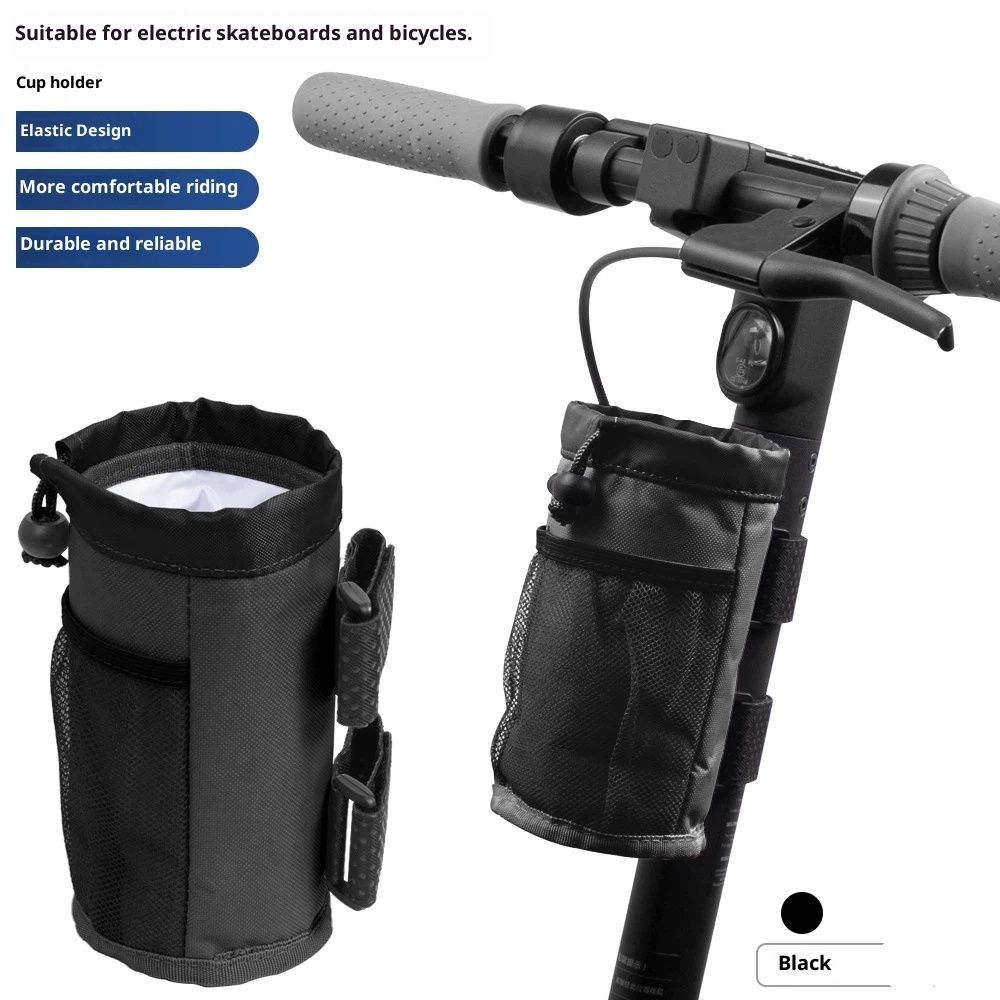 Cup Holder, Bike Water Bottle Holder for E Scooters & E-Bikes - Adaptable, No-Screw Installation, Mesh Pockets, Sticky Straps - Fits Cups Diameter Less Than 3.74in/9.5cm - Black - Image 4