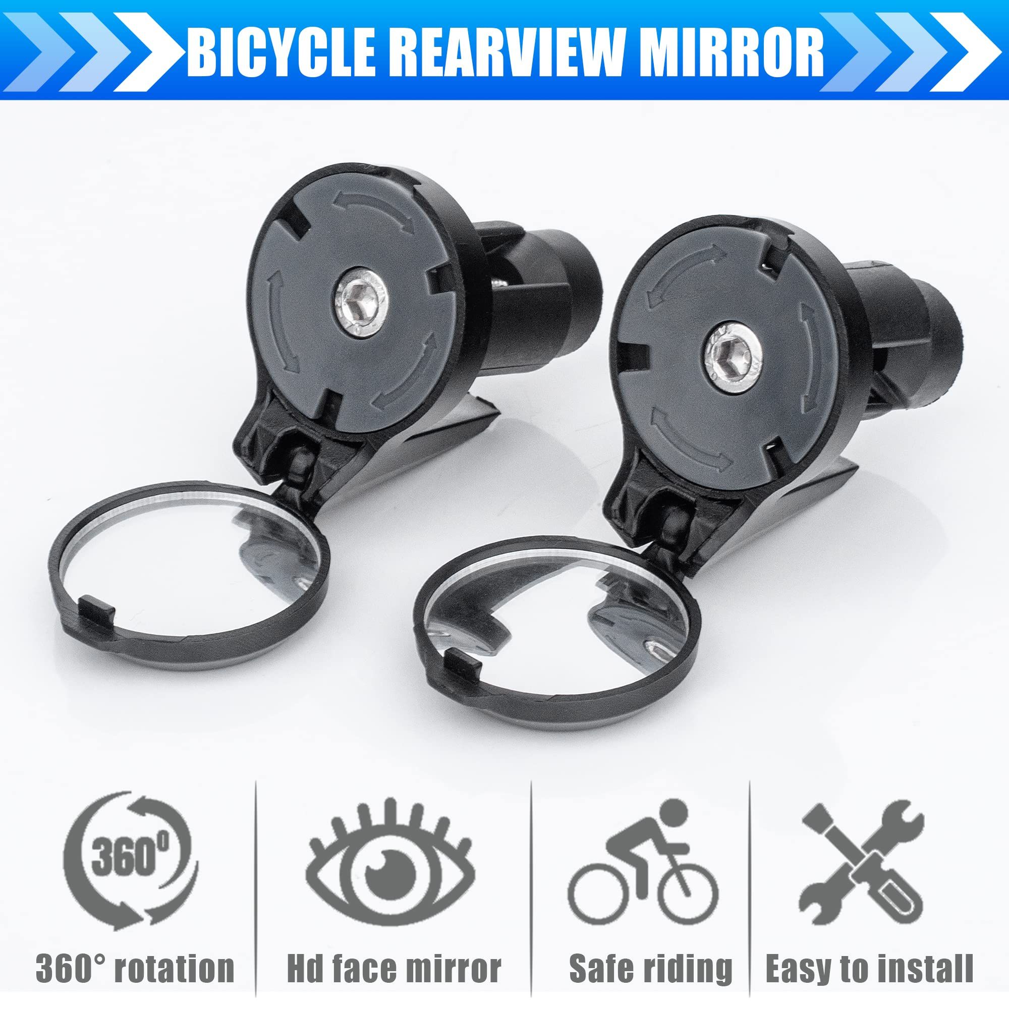 Bike Bar End Rear View Mirror 2 Pack - Adjustable HD Convex Glass Rearview Mirror for Road Bike Drop Bar End or Handlebar End of Mountain Bike, Bicycles, Scooters - Image 2