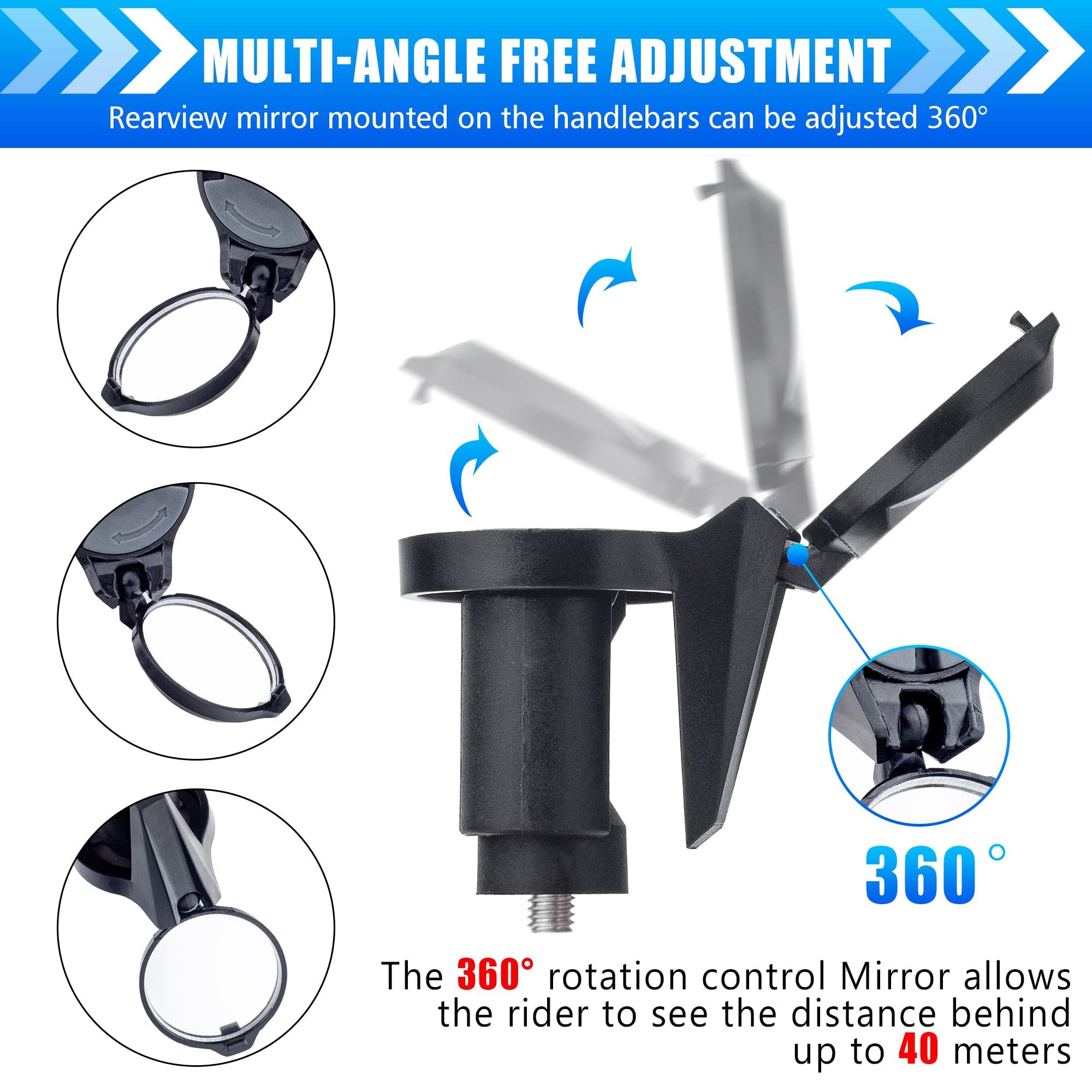 Bike Bar End Rear View Mirror 2 Pack - Adjustable HD Convex Glass Rearview Mirror for Road Bike Drop Bar End or Handlebar End of Mountain Bike, Bicycles, Scooters - Image 3