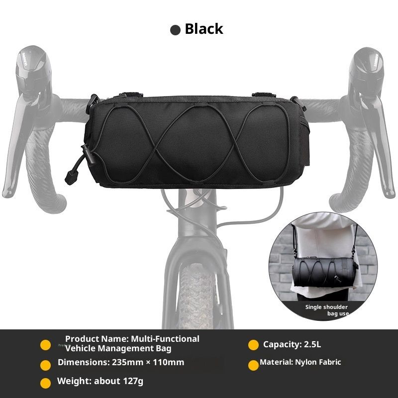 Bike Handlebar Bag Small Bicycle Handle Bar Bag Handy Front Bike Bags Handlebar Storage Pouch Pack with Shoulder Strap Little Mountain Road Bike Barrel Bag - Image 2
