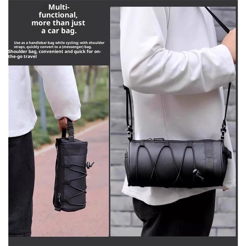 Bike Handlebar Bag Small Bicycle Handle Bar Bag Handy Front Bike Bags Handlebar Storage Pouch Pack with Shoulder Strap Little Mountain Road Bike Barrel Bag - Image 4