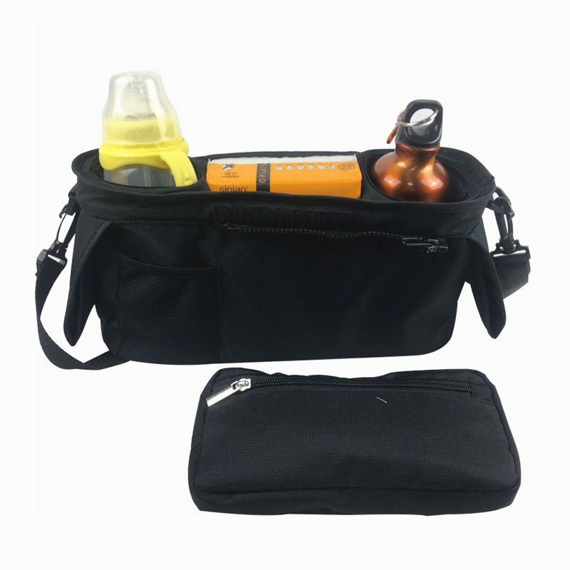 Universal Stroller Organizer with Insulated Cup Holder, Detachable Phone Bag, Shoulder Strap – Fits All Stroller Types, Keeps Drinks Hot/Cold (Black) - Image 3