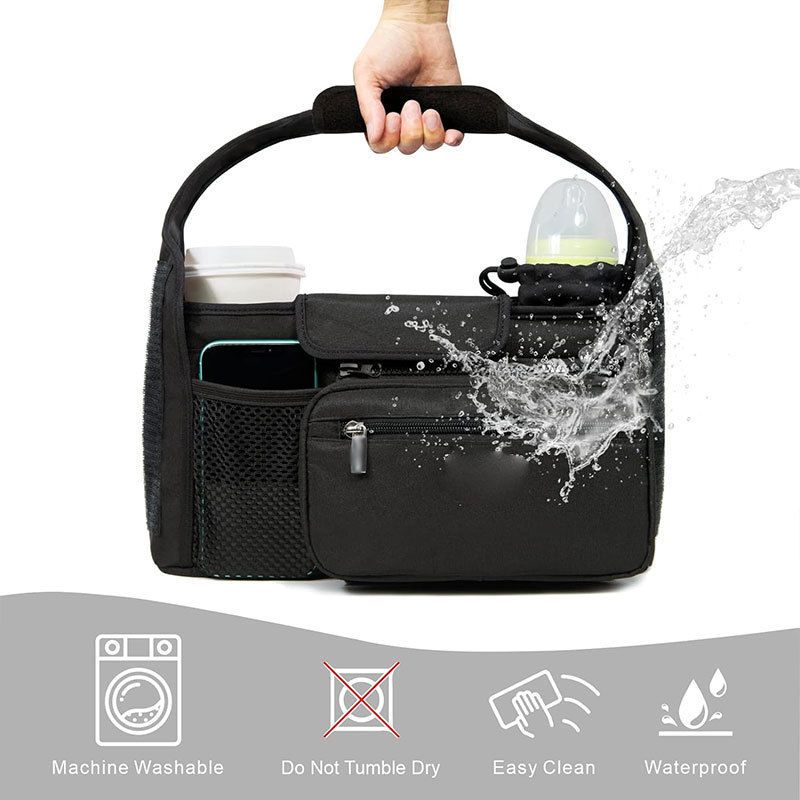 Universal Stroller Organizer with Insulated Cup Holder, Detachable Phone Bag, Shoulder Strap – Fits All Stroller Types, Keeps Drinks Hot/Cold (Black) - Image 4