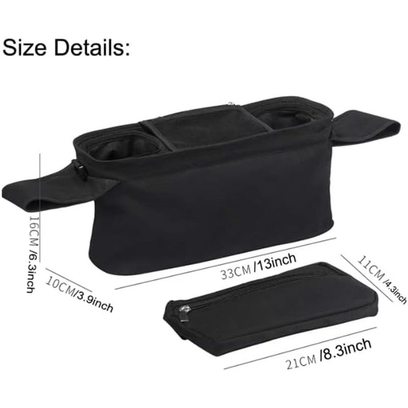 Universal Stroller Organizer with Insulated Cup Holder, Detachable Phone Bag, Shoulder Strap – Fits All Stroller Types, Keeps Drinks Hot/Cold (Black) - Image 5