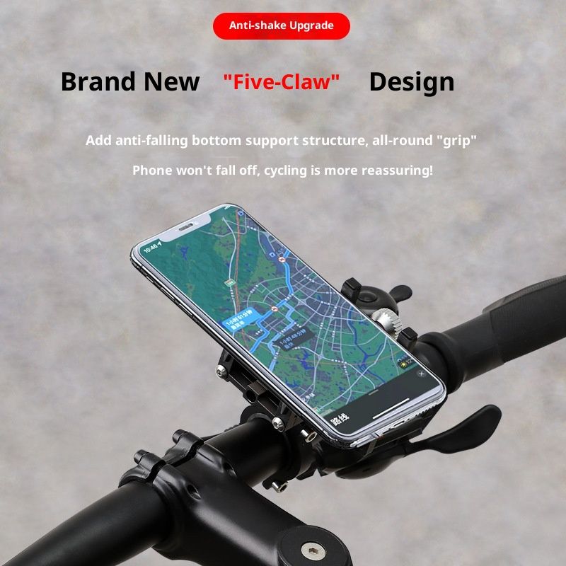 Bike Phone Mount Holder, Aluminum Motorcycle Phone Holder Mount with 360° Rotation, Aluminum Alloy Five Claws Adjustable Road Bike Bracket(Black) - Image 5