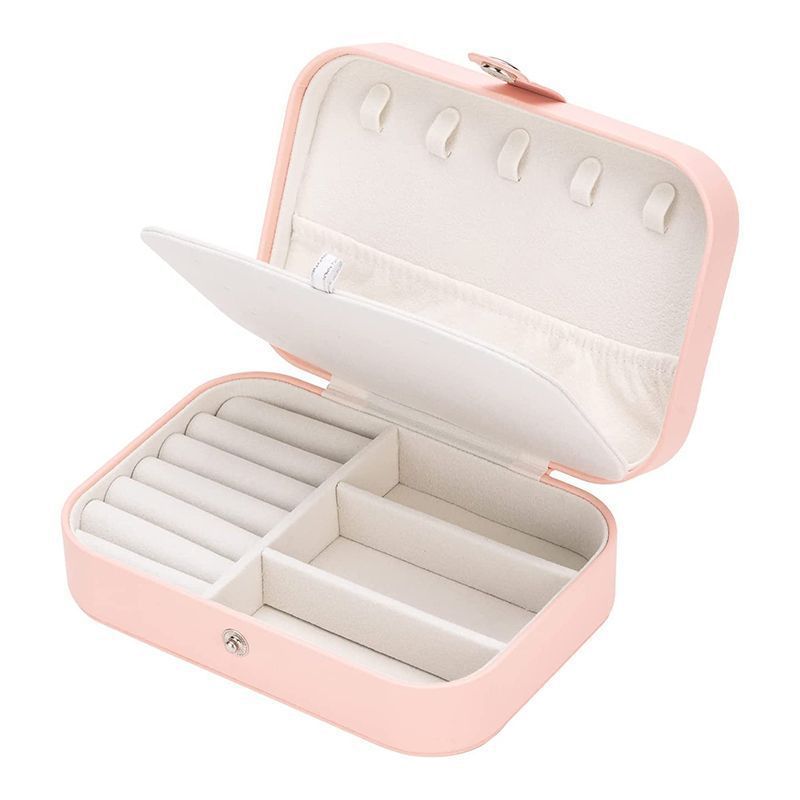 Travel Jewelry Box, PU Leather Small Jewelry Organizer for Women Girls, Portable Mini Travel Case Display Storage Holder Boxes for Stud Earrings, Rings, Necklaces, Bracelets (Pink) - Image 1